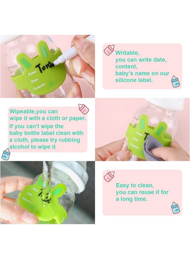 Eersida 12 Pcs Baby Bottle Labels for Daycare, Silicone Daycare Bottle Labels Day Care Essentials Reusable Waterproof Water Bottle Name Bands in Shape Design with Marker Pens, 6 Colors (Rabbit Style)  - Image 5