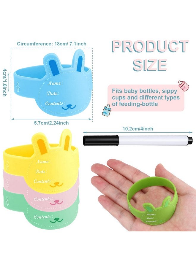 Eersida 12 Pcs Baby Bottle Labels for Daycare, Silicone Daycare Bottle Labels Day Care Essentials Reusable Waterproof Water Bottle Name Bands in Shape Design with Marker Pens, 6 Colors (Rabbit Style)  - Image 3