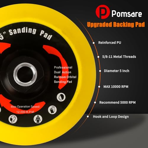 Pomsare 114PCS Angle Grinder Sanding Discs, 5 Inch Upgraded Hook and Loop Foam Backing Pad, Drill Sanding Angle Grinder Attachments with 5/8-11 Threads for Wood Metal Polishing 40-1000 Grits - Image 3