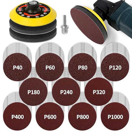Pomsare 114PCS Angle Grinder Sanding Discs, 5 Inch Upgraded Hook and Loop Foam Backing Pad, Drill Sanding Angle Grinder Attachments with 5/8-11 Threads for Wood Metal Polishing 40-1000 Grits - Image 1