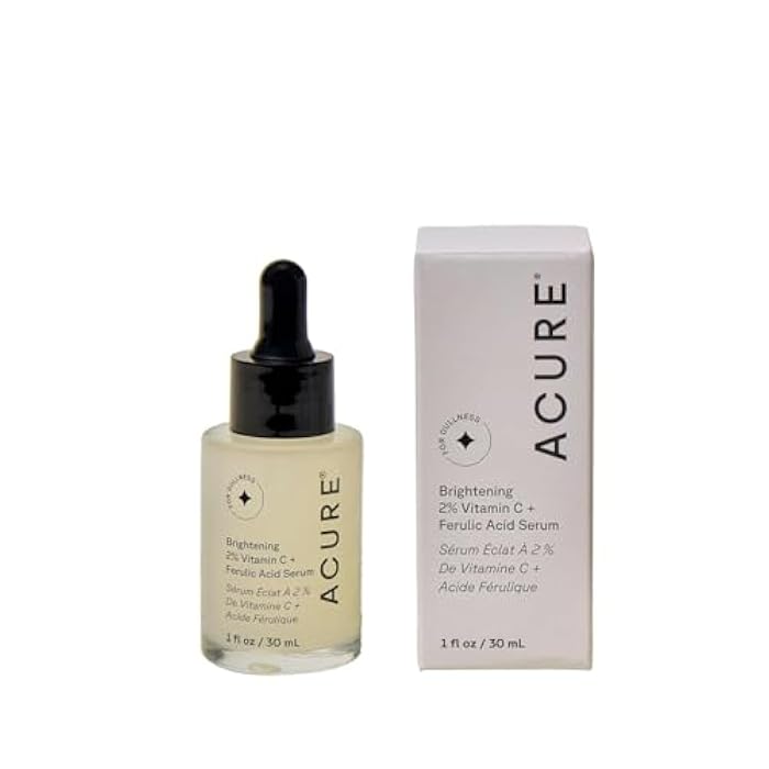 Acure Brightening 2% Vitamin C & Ferulic Acid Serum - Vit C Serum for Face, Anti Aging, Bright Glow for Women & Men, Facial Skincare, Vegan & Cruelty Free - 1 fl oz - Image 1
