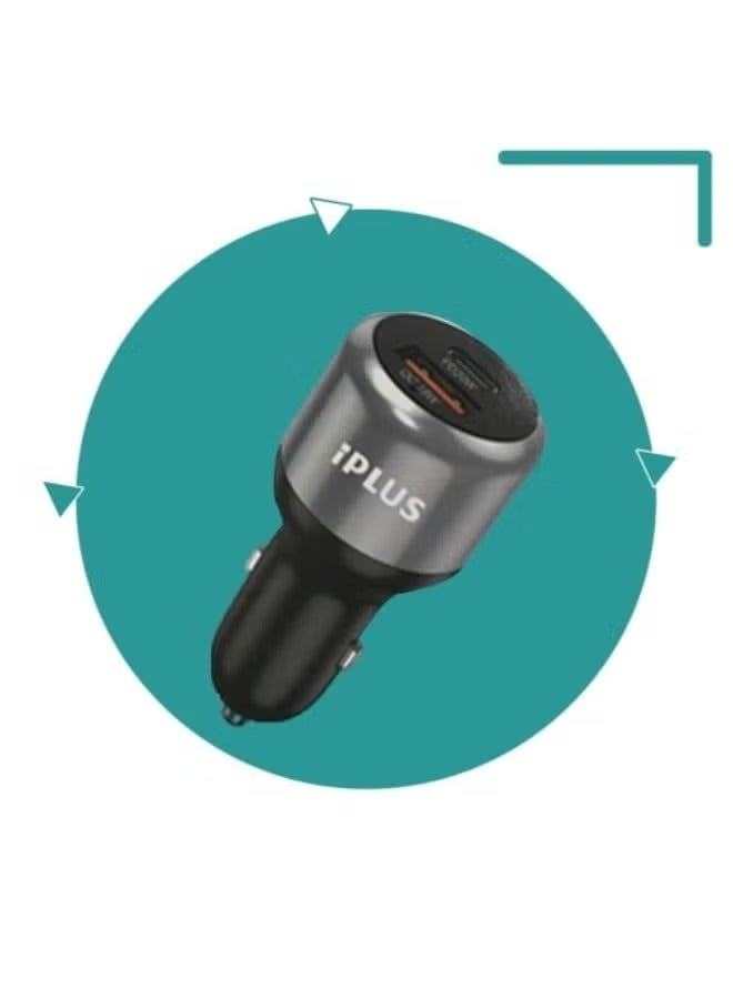 iPLUS iP-C350 48W Fast Car Charger with PD+QC Technology | Dual Port Smart Charging Adapter
