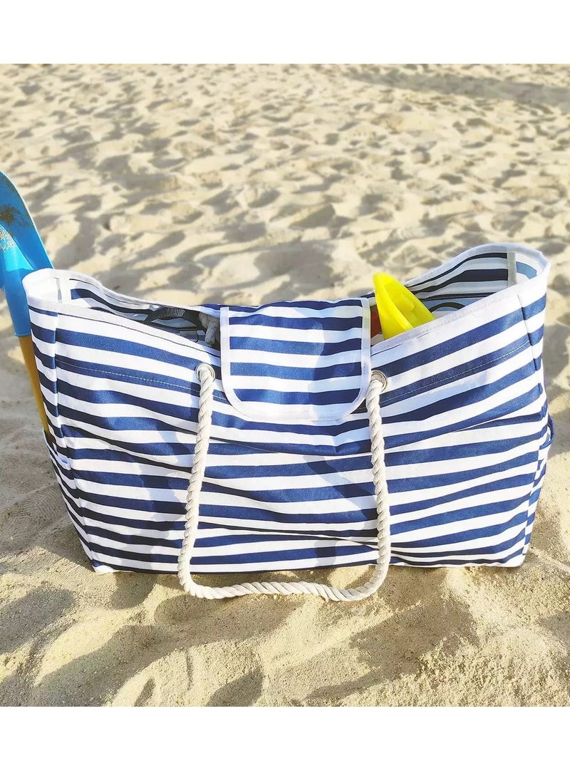 AuliceVerse Large - Capacity Multifunctional Striped Beach Tote Bag waterproof for Women - Stylish & Versatile  - Image 5