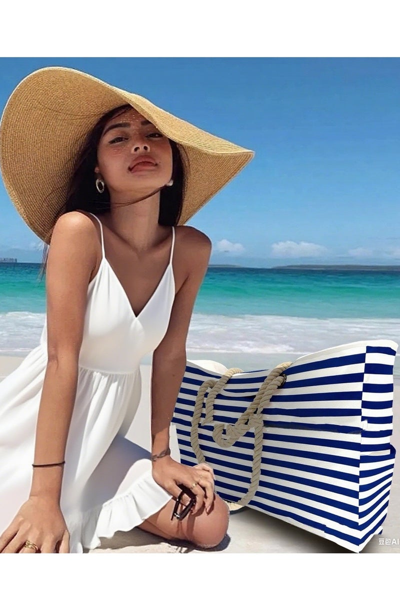 AuliceVerse Large - Capacity Multifunctional Striped Beach Tote Bag waterproof for Women - Stylish & Versatile  - Image 2