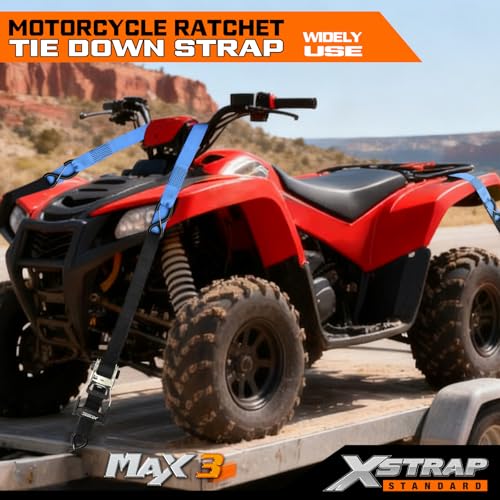 XSTRAP STANDARD 2 Pack 1.5" x 6' Ratchet Tie Down Straps - 1000Lbs Load Cap, 3000Lb Break Strength, Soft Loops & Safety Clip Hooks for Motorcycle, ATV, Kayak, Black - Image 2