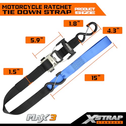 XSTRAP STANDARD 2 Pack 1.5" x 6' Ratchet Tie Down Straps - 1000Lbs Load Cap, 3000Lb Break Strength, Soft Loops & Safety Clip Hooks for Motorcycle, ATV, Kayak, Black - Image 4