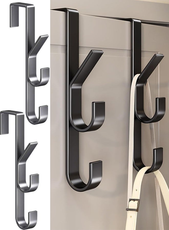 قطعتان من خطافات تعليق المناشف على الباب للحمام، و3 خطافات لتعليق المناشف على الباب لغرفة النوم والمطبخ، وتعليقات جدارية للخزانة والخزانة، مصنوعة من المعدن المصقول بالرمل، تناسب الأبواب بسمك 1-1.5 بوصة، باللون الأسود - Image 1