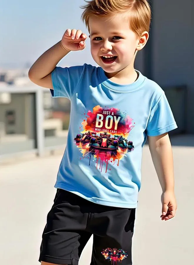 تايك تو Take Two Boys Blue Car Graphic T-Shirt and Shorts Set