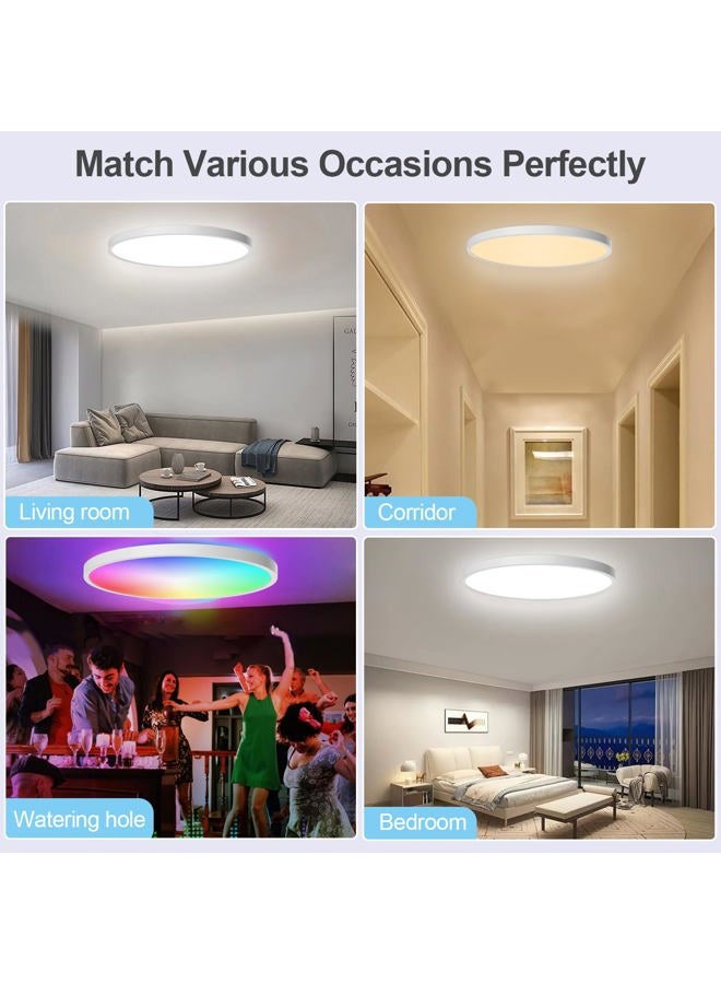 Coolle Ceiling Light LED Dimmable Flush Mount Flat RGB Smart Alexa Google Home WiFi with Remote Control for Living Room Bedroom Dinning Kitchen Hallway Bathroom 12Inch 24W White - Image 4