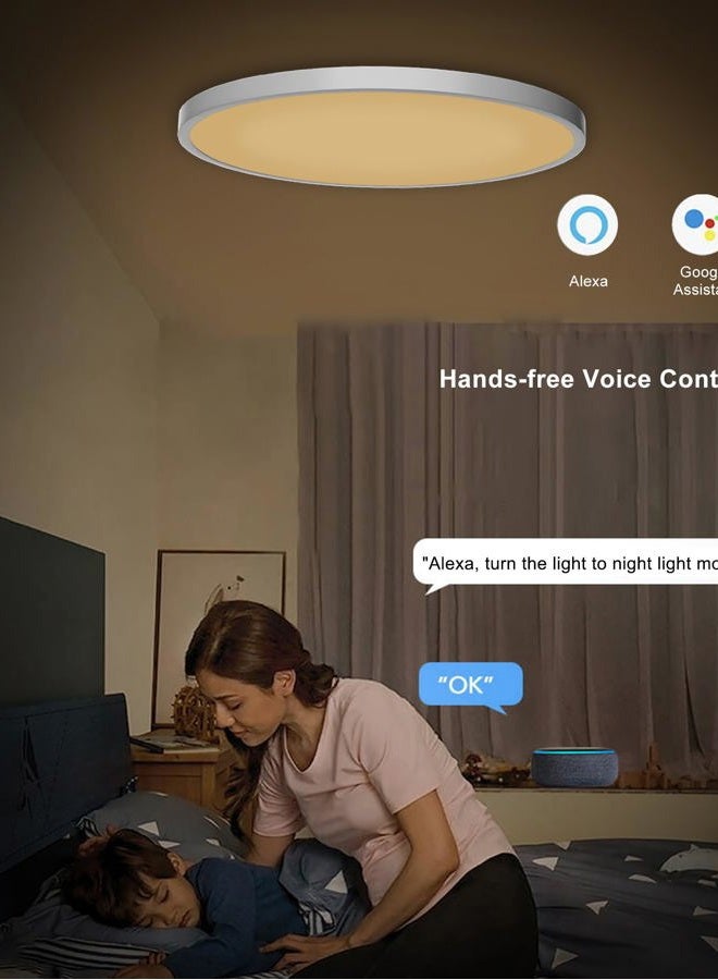 Coolle Ceiling Light LED Dimmable Flush Mount Flat RGB Smart Alexa Google Home WiFi with Remote Control for Living Room Bedroom Dinning Kitchen Hallway Bathroom 12Inch 24W White - Image 5