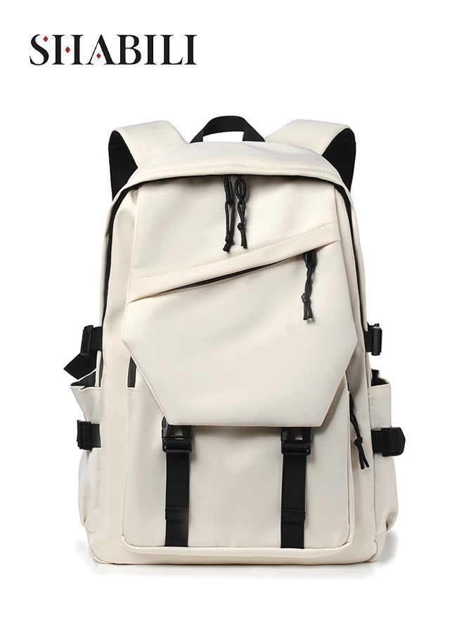 SHABILI Women Polyester Largeâ€‘Capacity Backpack School College Laptop Bag, Ladies Multiâ€‘Pocket Waterproof Back Bag with Ergonomic Straps Antiâ€‘Theft Pocket, Youth Teenager Daily Casual Travel Study Use (Beige) - Image 1