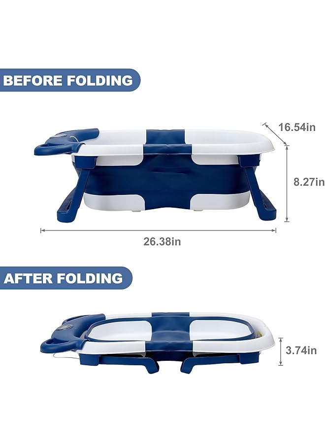 U-HOOME Collapsible Baby Bathtub With Soft Cushion&Thermometer Portable Travel Baby Bath Tub With Drain Hole Foldable Infant Bath Tub No Slip Durable Baby Bathtub Newborn To Toddler 0 36 Months (Blue) - Image 2
