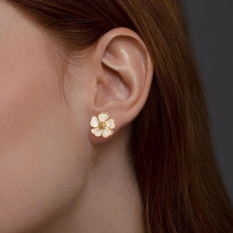 SERYNOW Cute Small White 5-Petal Flower Stud Earrings for Women, Unique Statement Flower Earring Lightweight Everyday Jewelry Gift - Image 2