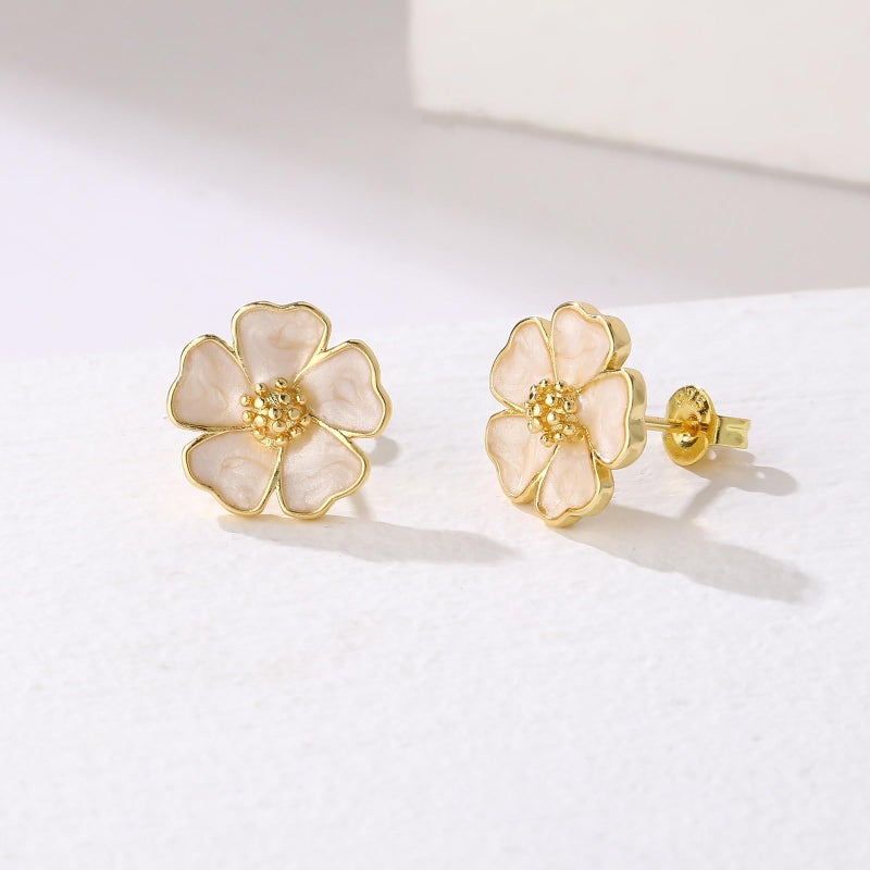 SERYNOW Cute Small White 5-Petal Flower Stud Earrings for Women, Unique Statement Flower Earring Lightweight Everyday Jewelry Gift - Image 5
