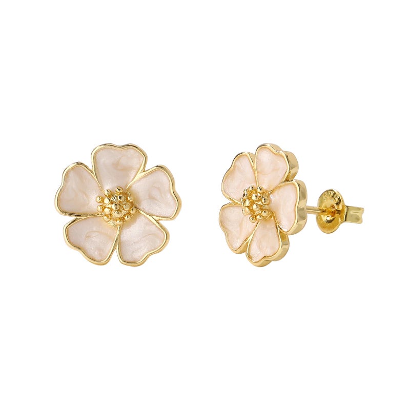SERYNOW Cute Small White 5-Petal Flower Stud Earrings for Women, Unique Statement Flower Earring Lightweight Everyday Jewelry Gift - Image 1