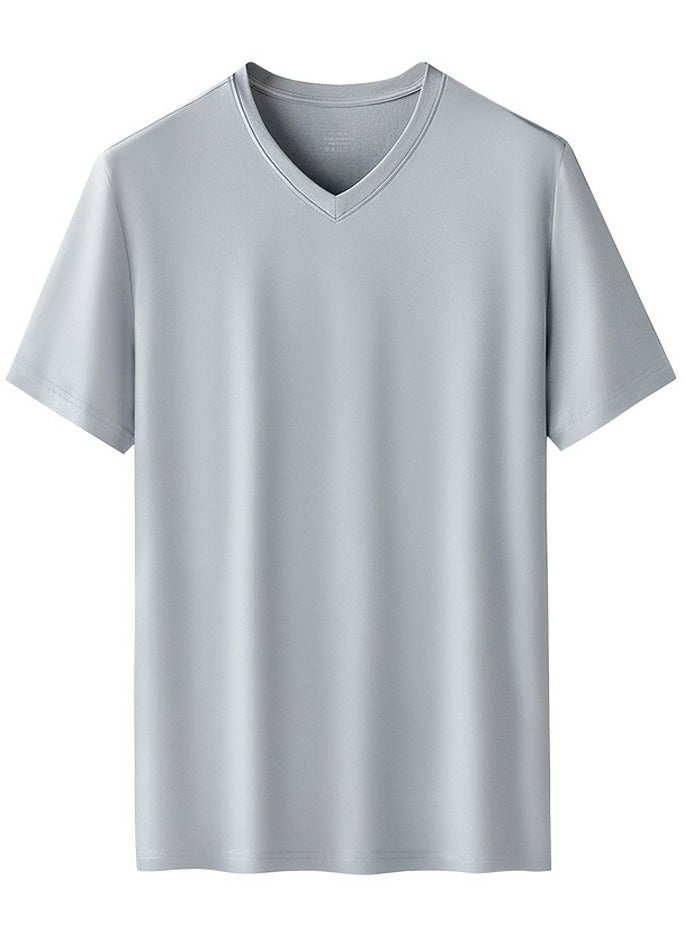 Loquat Men's Solid Color Classic Short Sleeve V-Neck T-Shirt Blish Grey 