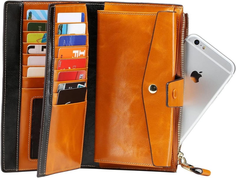 Itslife Women's RFID Blocking Large Capacity Luxury Wax Genuine Leather Clutch Wallet Card Holder Organizer Ladies Purse - Image 4