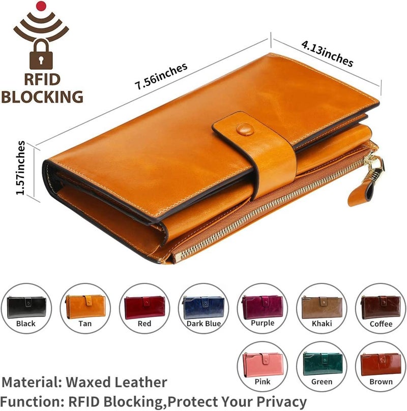Itslife Women's RFID Blocking Large Capacity Luxury Wax Genuine Leather Clutch Wallet Card Holder Organizer Ladies Purse - Image 5