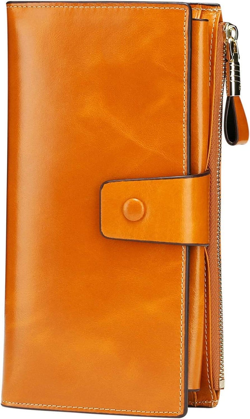 Itslife Women's RFID Blocking Large Capacity Luxury Wax Genuine Leather Clutch Wallet Card Holder Organizer Ladies Purse - Image 1