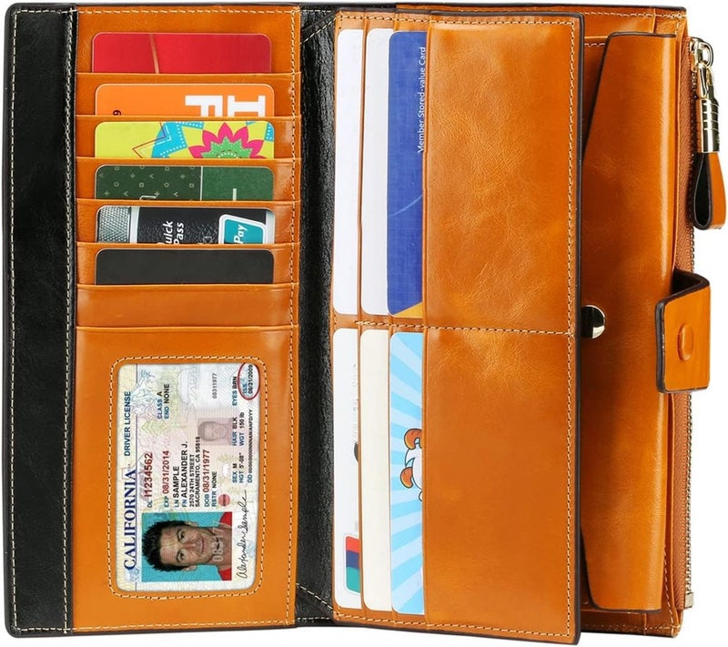 Itslife Women's RFID Blocking Large Capacity Luxury Wax Genuine Leather Clutch Wallet Card Holder Organizer Ladies Purse - Image 2
