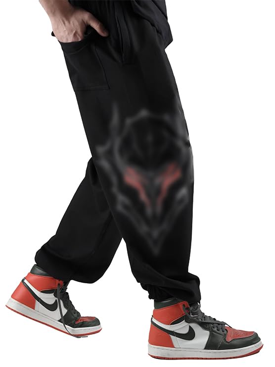 ComicSense.xyz Unisex Anime Joggers for Men & Women, Cursed Printed Baggy Fit Track Anime Pants - Medium Black - Image 1