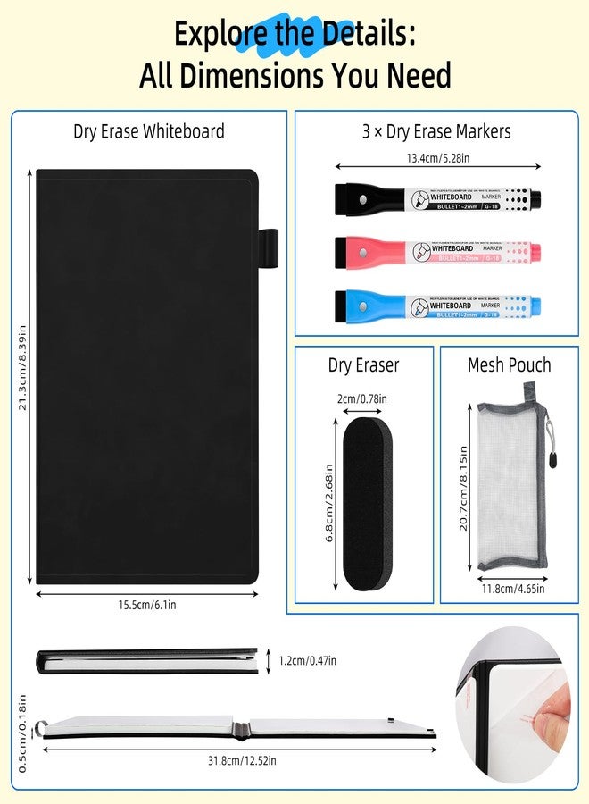 AGM A5 Mini Whiteboard, Portable Dry Erase Board with 3 Colored Markers, Eraser and Mesh Pouch, for Office, Study, Classroom, and Home Use-Black - Image 2
