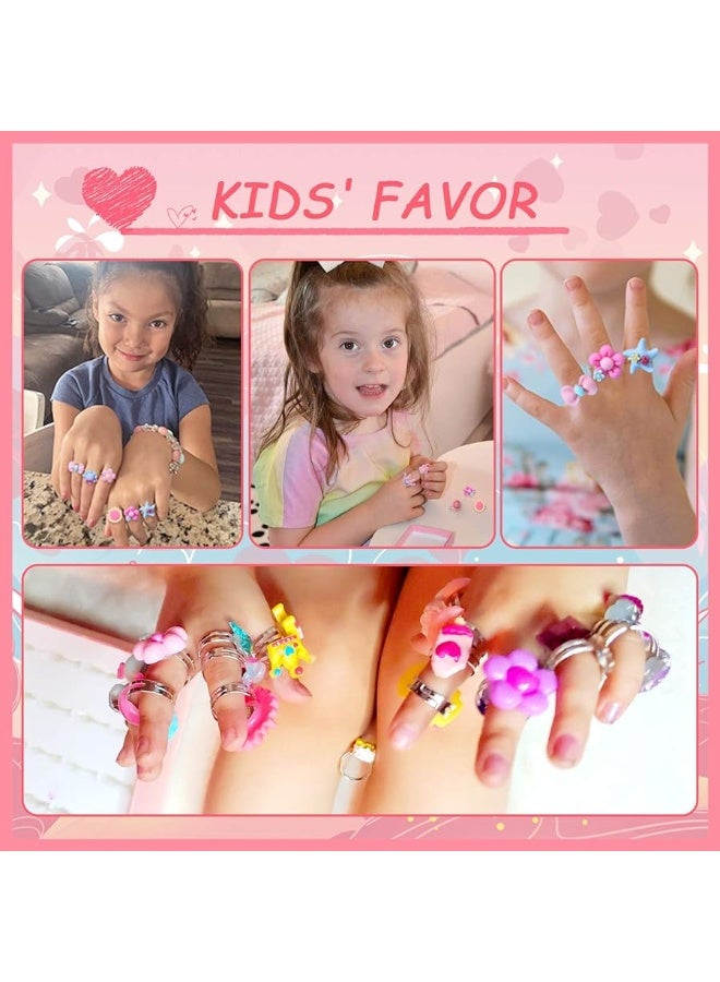 PinkSheep Little Girl Jewel Rings in Box, Adjustable, No Duplication, Girl Pretend Play and Dress Up Rings (24 Surface Ring) - Image 1