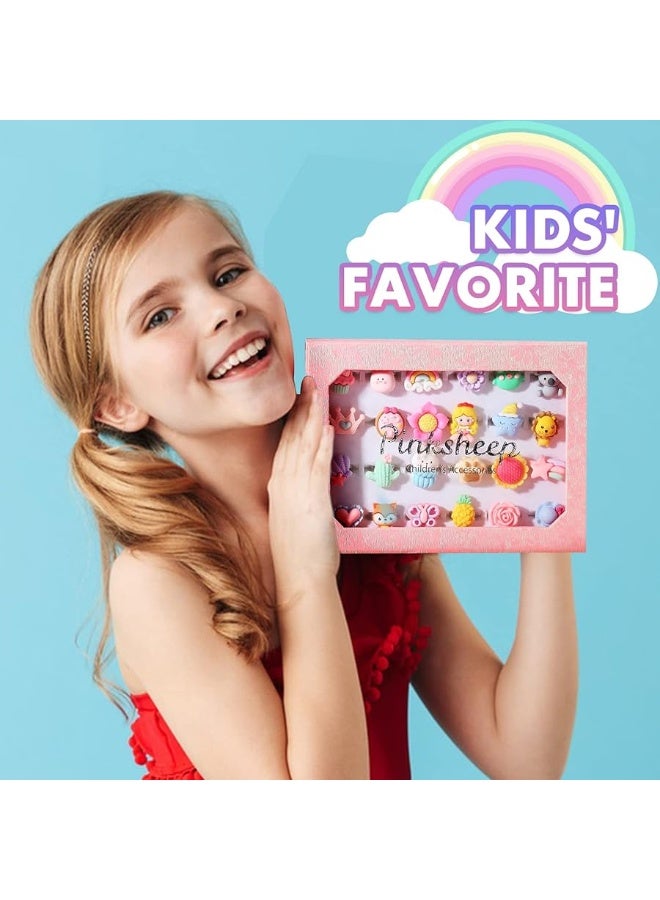 PinkSheep Little Girl Jewel Rings in Box, Adjustable, No Duplication, Girl Pretend Play and Dress Up Rings (24 Surface Ring) - Image 4