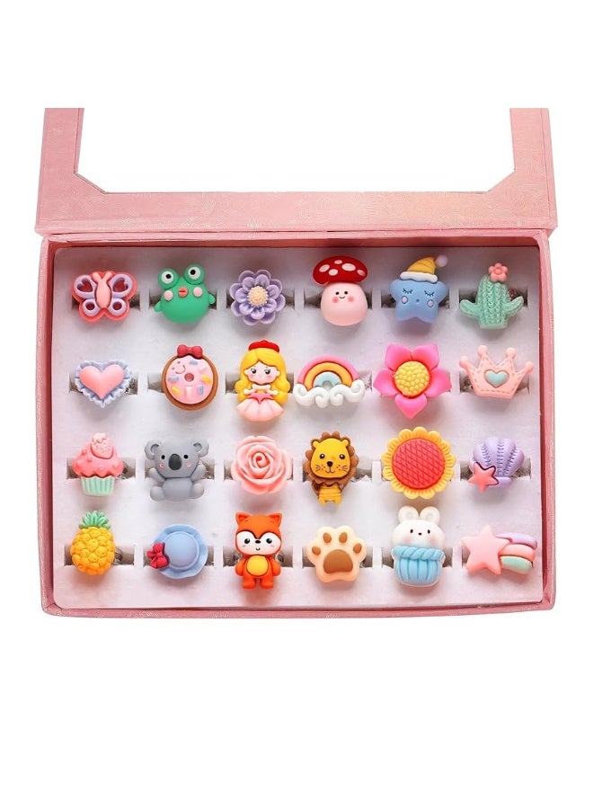 PinkSheep Little Girl Jewel Rings in Box, Adjustable, No Duplication, Girl Pretend Play and Dress Up Rings (24 Surface Ring) - Image 5