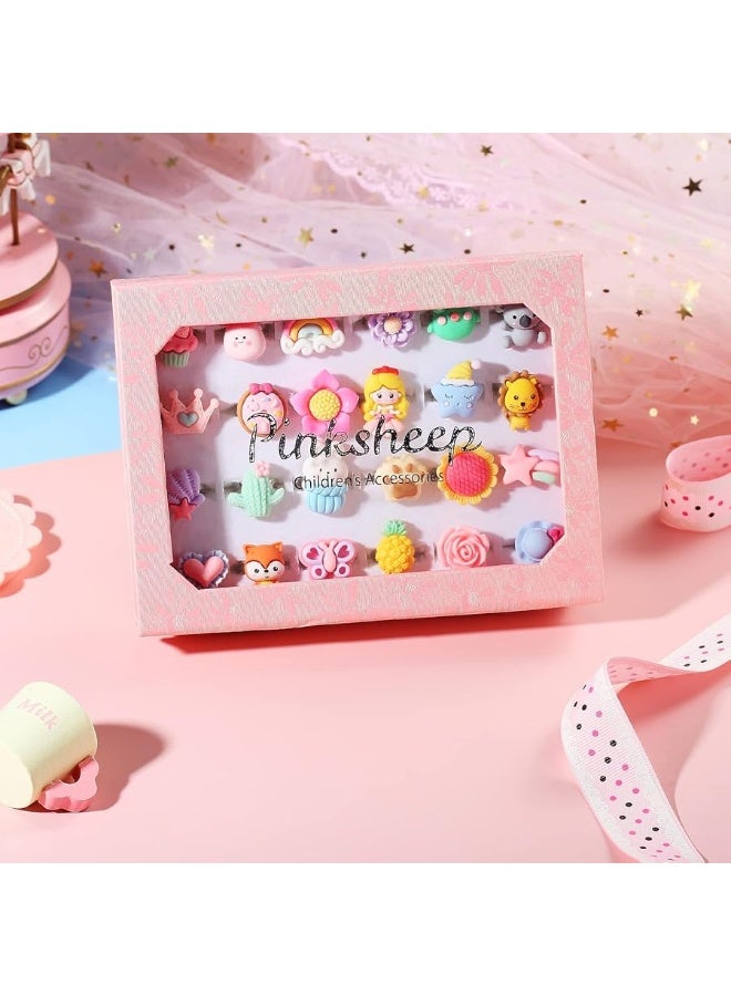 PinkSheep Little Girl Jewel Rings in Box, Adjustable, No Duplication, Girl Pretend Play and Dress Up Rings (24 Surface Ring) - Image 2