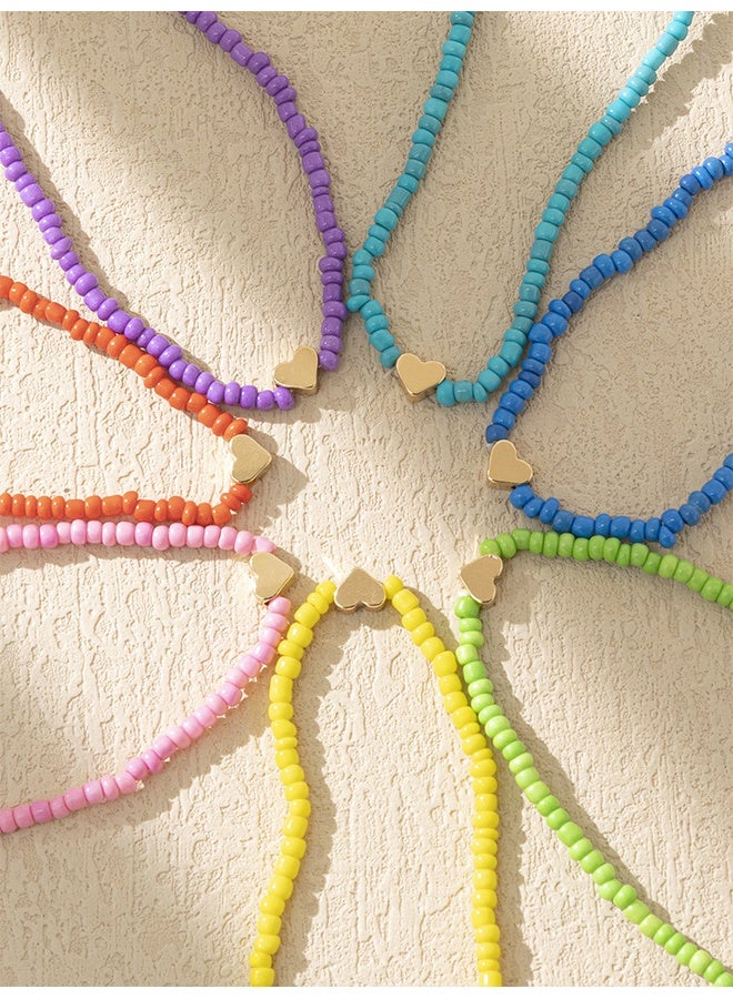 Bohemian Style Multicolor Glass Beads Heart Anklet 7pcs - Image 2