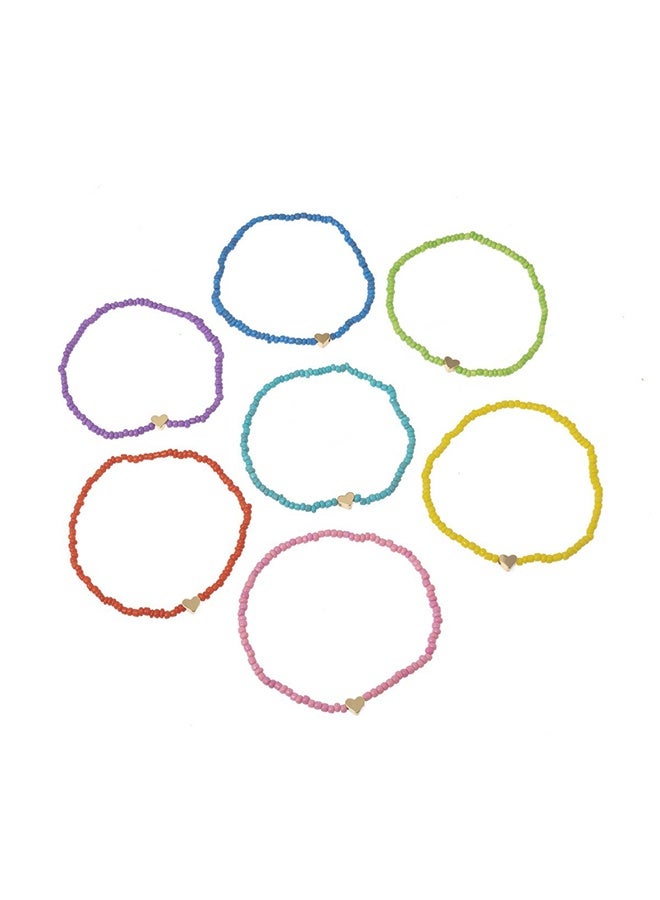 Bohemian Style Multicolor Glass Beads Heart Anklet 7pcs - Image 3