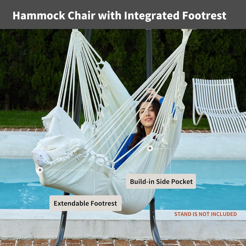 CHULIM Hanging Hammock Chair Swing MAX 500 lbs Outdoor Hanging Chair with Footrest Indoor Swing Chair with Portable Steel Spreader Bar and Hardware Kit for Bedroom Living Room Patio Porch - White - Image 2