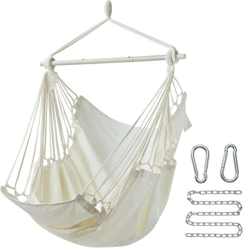 CHULIM Hanging Hammock Chair Swing MAX 500 lbs Outdoor Hanging Chair with Footrest Indoor Swing Chair with Portable Steel Spreader Bar and Hardware Kit for Bedroom Living Room Patio Porch - White - Image 1