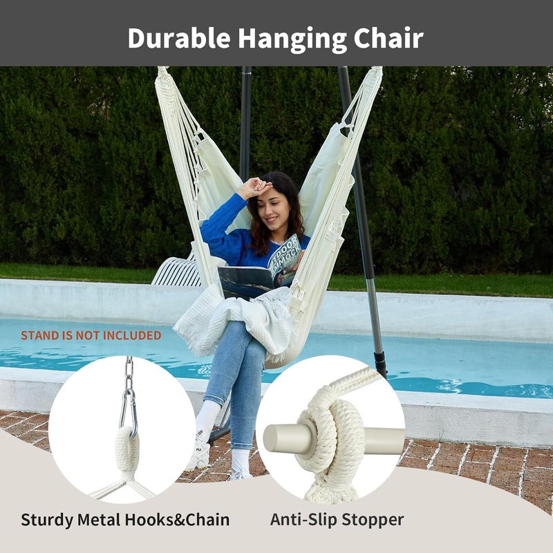 CHULIM Hanging Hammock Chair Swing MAX 500 lbs Outdoor Hanging Chair with Footrest Indoor Swing Chair with Portable Steel Spreader Bar and Hardware Kit for Bedroom Living Room Patio Porch - White - Image 3