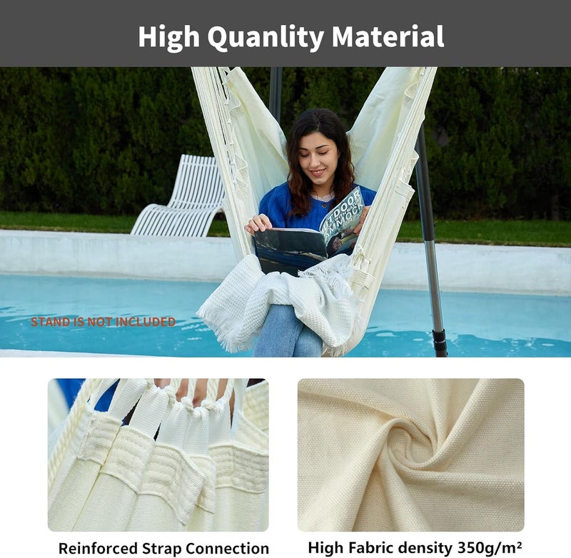 CHULIM Hanging Hammock Chair Swing MAX 500 lbs Outdoor Hanging Chair with Footrest Indoor Swing Chair with Portable Steel Spreader Bar and Hardware Kit for Bedroom Living Room Patio Porch - White - Image 4