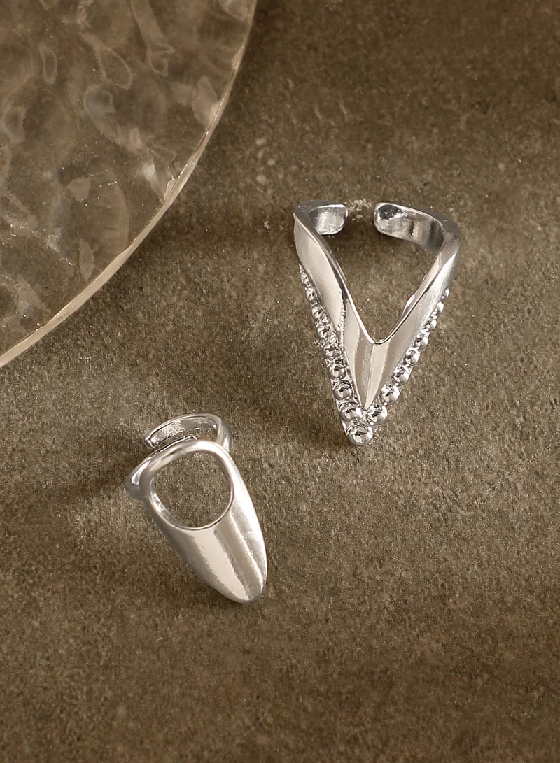 SOHI Women The Piercer Nail Ring Set | Metallic Silver Colour | Set Of 2 | One-Size | Artificial Stone Alloy Material | Adjustable Closure | Ring For Casual & Evening Wear