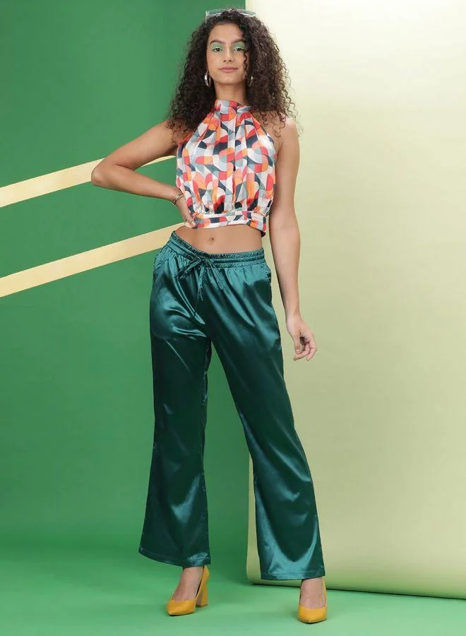 Women Flared Solid High-Rise  Pants