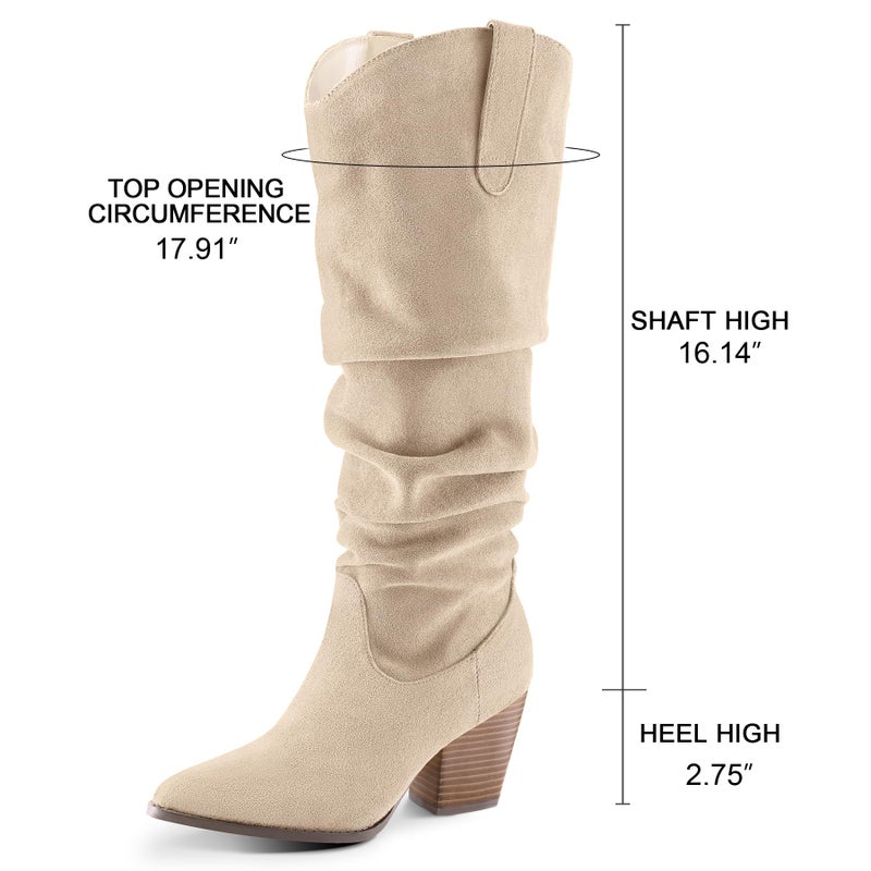 mysoft Women's Cowboy Knee-High Boots Pointed Toe Mid Chunky Heel Pull On Slouchy Boots with Zippers - Image 4