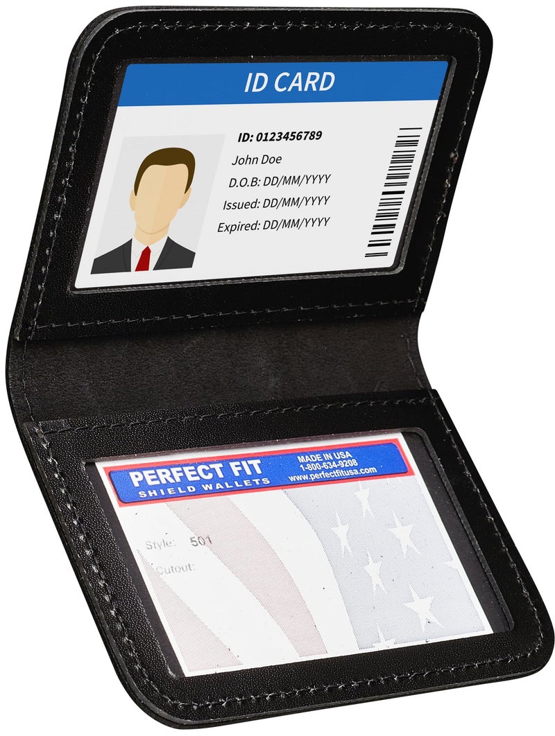 Perfect Fit Shield Wallets 2 ID Leather License Holder Bifold Double I.D. Credit Card Gun Permit Standard Card Size Slim Wallet (Black) - Image 1