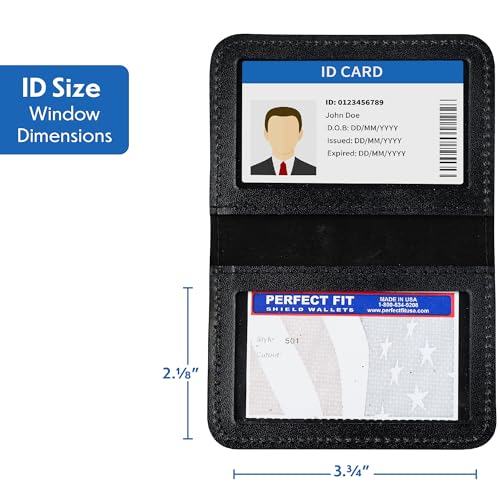 Perfect Fit Shield Wallets 2 ID Leather License Holder Bifold Double I.D. Credit Card Gun Permit Standard Card Size Slim Wallet (Black) - Image 2