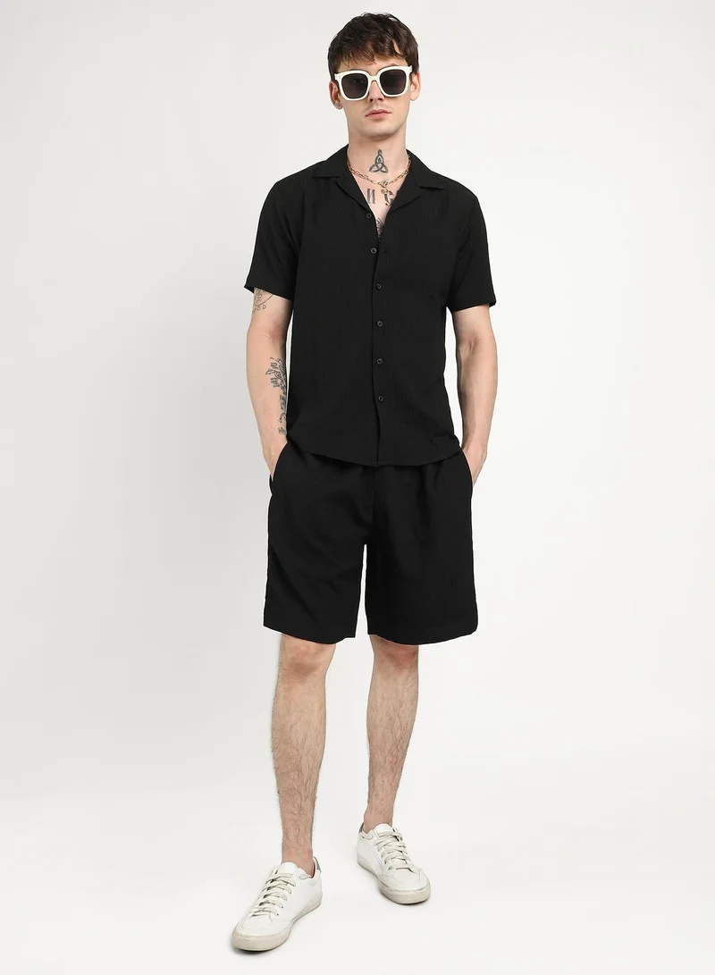 كامبوس سوترا Men's Onyx Black Textured Interwine Co-Ord Set
