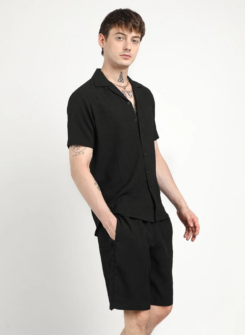 كامبوس سوترا Men's Onyx Black Textured Interwine Co-Ord Set