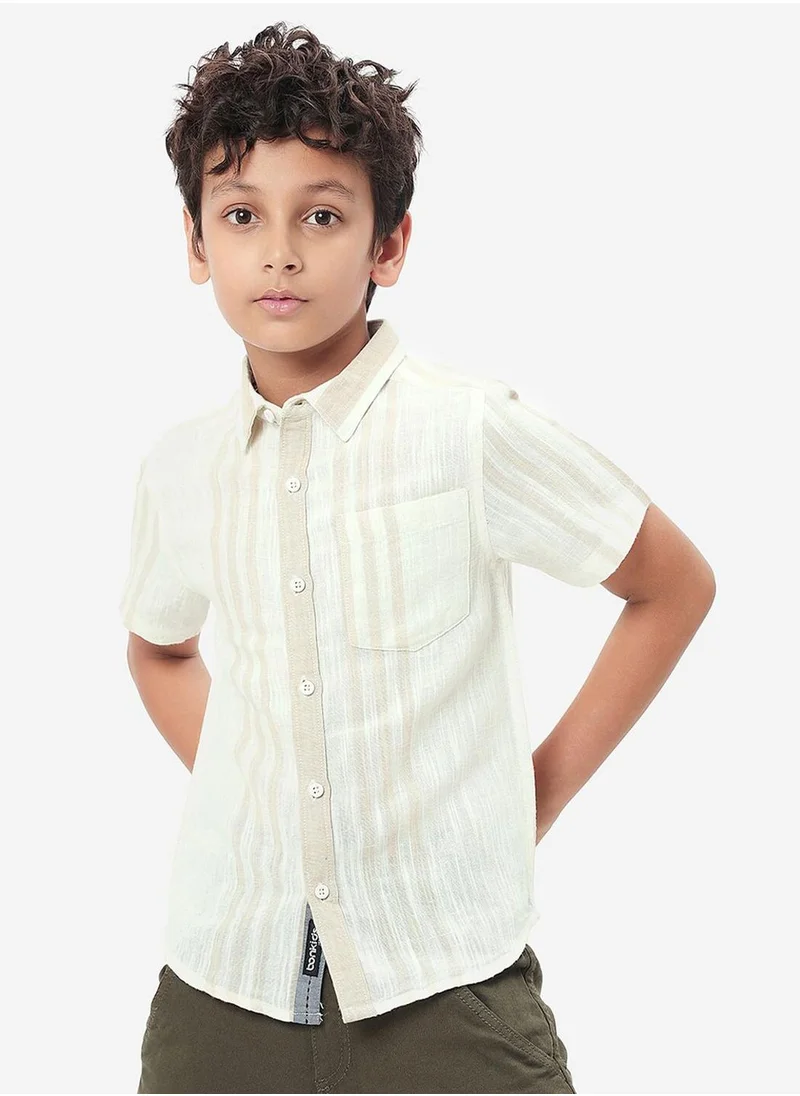 Bonkids Regular Long Sleeve Printed Off And White Cotton Shirt For Boys 100 % Cotton