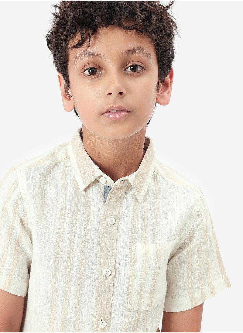 Bonkids Regular Long Sleeve Printed Off And White Cotton Shirt For Boys 100 % Cotton  - Image 2