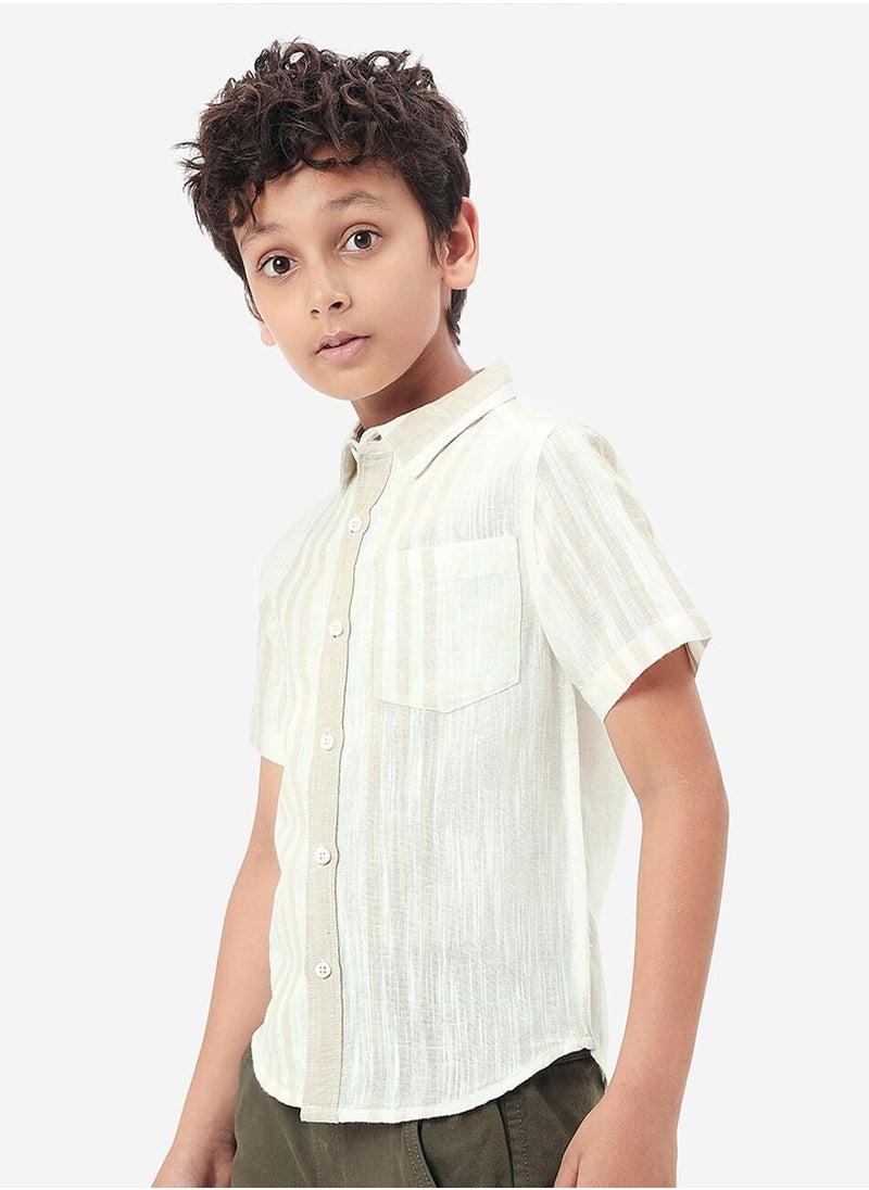 Bonkids Regular Long Sleeve Printed Off And White Cotton Shirt For Boys 100 % Cotton  - Image 3