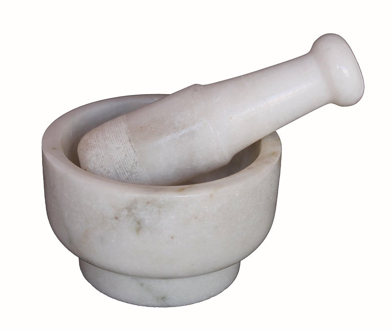 KLEO 5" Diameter White Marble Stone Mortar and Pestle Set as Okhli Musal Kharad Khallad Spice, Medicine Grinder Masher - Image 3