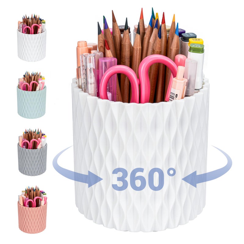 4Johor Pen Holder - 360Â° Rotating, 5 Slot Pen Holder For Desk. Pencil Holder For Office,School,Dorm Room&Vanity, Desk Accessories(White) - Image 1