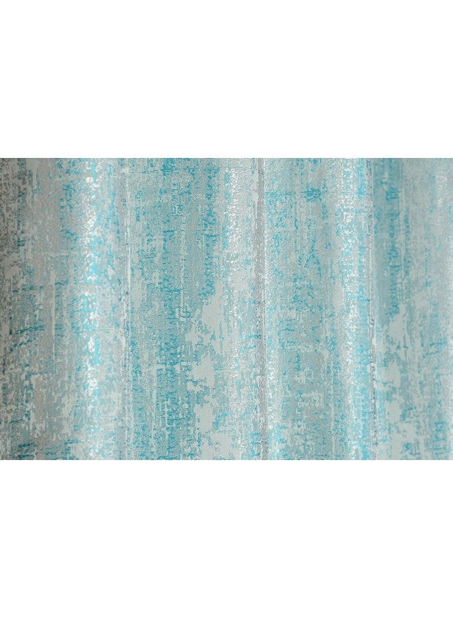 Purav Light Jacquard Door Curtain 8 Feet Long Pack of 2 Piece, Room Darkening Texture Design Rust-Free Eyelet - Aqua, 2 Piece - Image 2