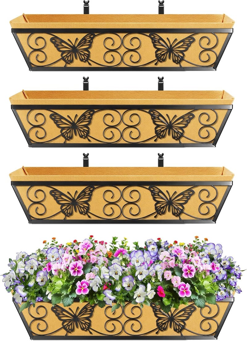 Karlliu 4 Pack 24 Inch Window Boxes Planters Railing Planter Box with Adjustable Brackets for Porch Fence Patio Balcony Hanging Flower Baskets with Woven Fabric for Outdoor Garden Decor - Black - Image 5